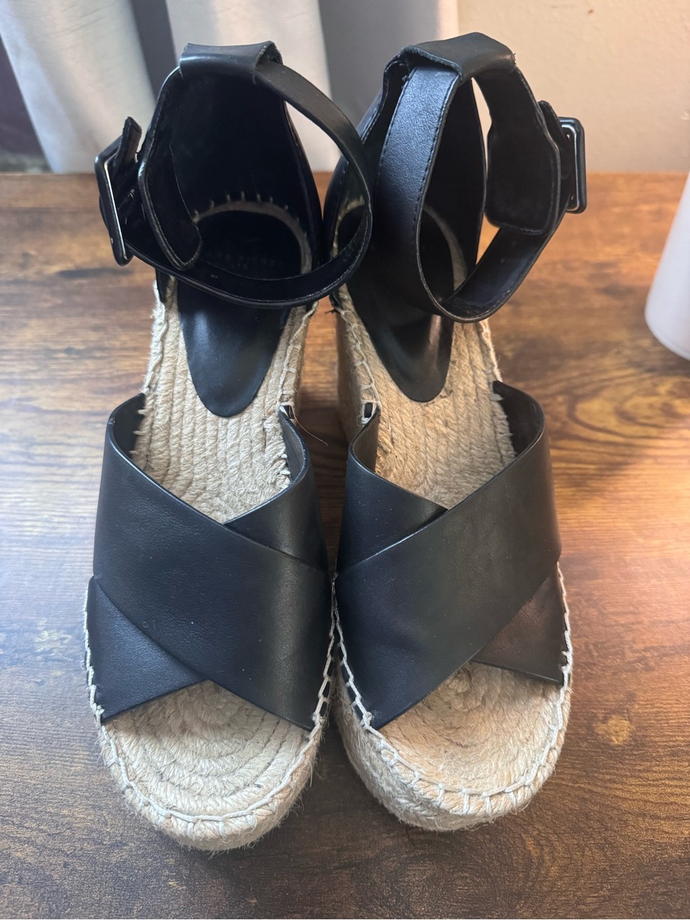 Marc Fisher LTD Able Espadrille Black Platform Wedge Sandals Size 7.5